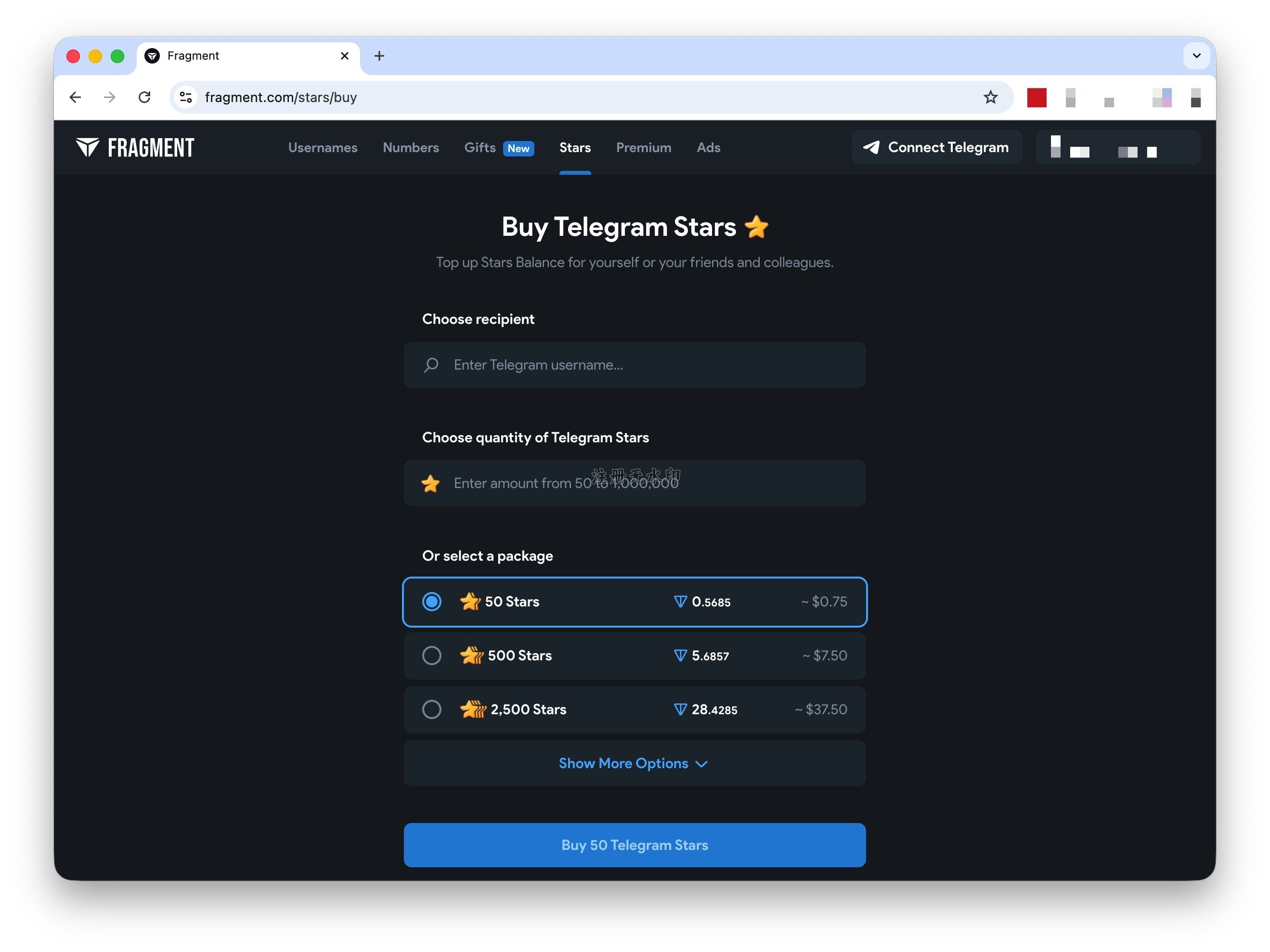 Fragment 官网购买 Telegram 星币